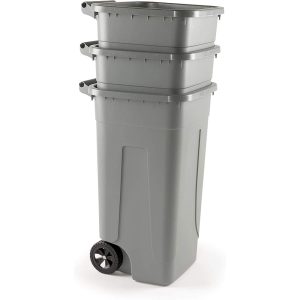 Bidone Carrellato 80 LT in Polipropilene con Fondo Grigio Coperchio Vari Colori - 4