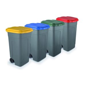 Bidone Carrellato 80 LT in Polipropilene con Fondo Grigio Coperchio Vari Colori