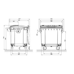 Cassonetto Industriale 4 RUOTE 1100 LT in PEHD con Fondo Grigio e Coperchio - 2