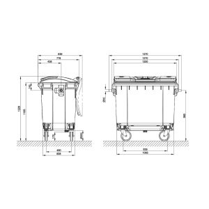 Cassonetto Industriale 4 RUOTE 660 LT in PEHD con Fondo Grigio e Coperchio - 2