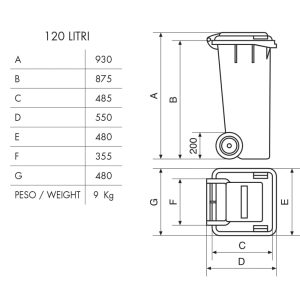 Bidone Per Raccolta Differenziata Carrellato 120 LT in PEHD Con Ruote Silenziose - 4