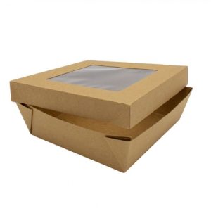 Box Alimenti Contenitore e Coperchio con Finestra in Cartoncino Avana 30 Pezzi - 1