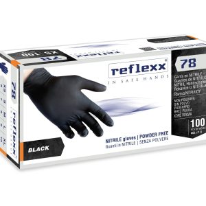 Guanti Nitrile Neri senza Polvere Reflexx 78 DPI III DM I 4 Gr 100 Pz