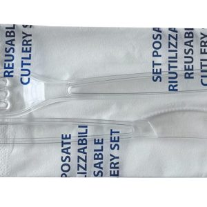Bis Posate Trasparenti Riutilizzabili con Tovagliolo 500 Pezzi