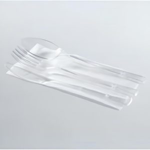 Tris Posate Trasparente Riutilizzabili con Tovagliolo 500 Pezzi