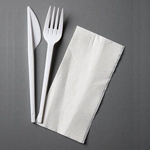 Bis Posate Bianco Riutilizzabili con Tovagliolo 500 Pezzi