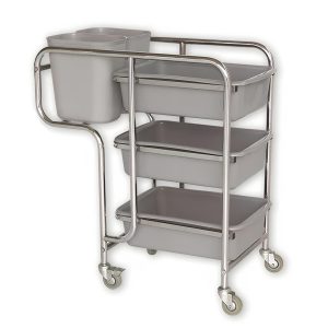 Carrello di Servizio per Ristoranti Acciaio Inox 3 Ripiani Fondi e 2 Vaschette
