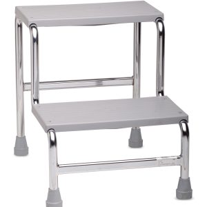 Scaletta 2 Gradini in Acciaio Cromato e Piedini in Gomma Antiscivolo