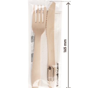 Bis Posate Monouso in Legno Naturale Biodegradabile con Tovagliolo 250 Pezzi - 1