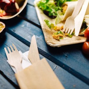 Bis Posate Monouso in Legno Naturale Biodegradabile con Tovagliolo 250 Pezzi - 2