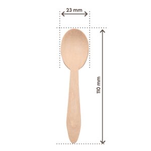 Cucchiaino Monouso in Legno Naturale Biodegradabile 110 mm 100 Pezzi