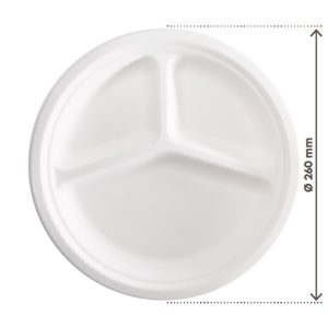 Piatto Tondo Triscomparto in Polpa di Cellulosa Compostabile Ø260 mm 50 PZ - 1