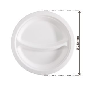 Piatto Tondo Biscomparto in Polpa di Cellulosa Compostabile Ø230 mm 50 PZ - 1