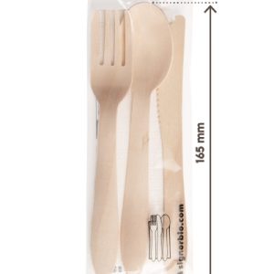 Tris Posate Monouso in Legno Naturale Biodegradabile con Tovagliolo 250 Pezzi - 1