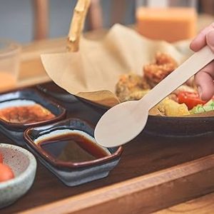 Cucchiaio Monouso in Legno Naturale Biodegradabile 165 mm 100 Pezzi - 2