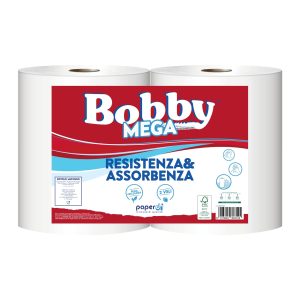 Coppia Bobina Industriale Bobby Mega 2 Veli in Pura Cellulosa 2 Rotoli