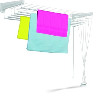 Stendibiancheria a Saliscendi a Parete e Soffitto in Acciaio Plastificato 120 Cm - 1
