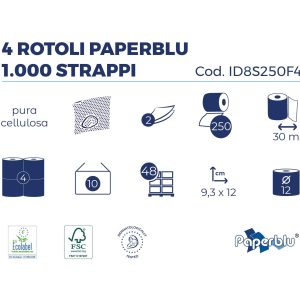Carta Igienica in Cellulosa 2 Veli 250 Strappi Compatta 4 Rotoli - 2