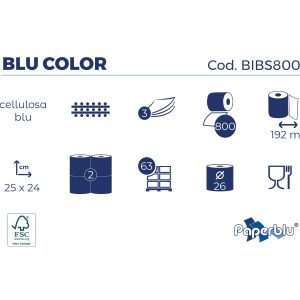 Bobina Industriale 3 Veli Cellulosa Blu 800 Strappi 192 Mt 2 Rotoli - 2