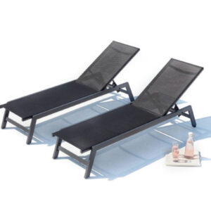 Set 2 Lettini Prendisole Impilabili in Alluminio con Ruote + Tavolino Grigio - 3