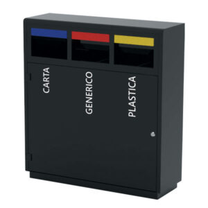 Contenitore Raccolta Differenziata 3 Scomparti in Acciaio Verniciato Nero 120Lt - 1