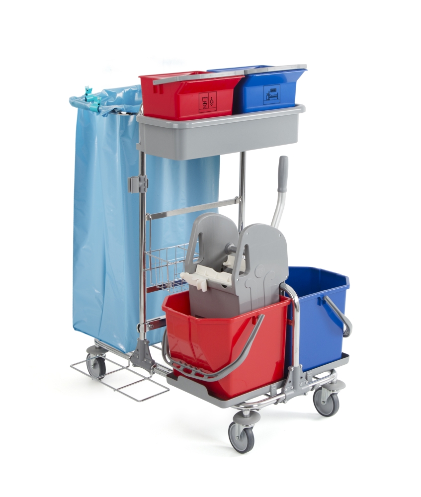 TTS Tecno 01 Carrello Cromato con Strizzatore a Ganasce e 2 Secchi da 15L