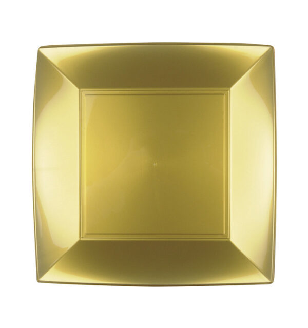 Piatto Piano Oro PP Riutilizzabile Natale Capodanno 230 mm  6 Pezzi