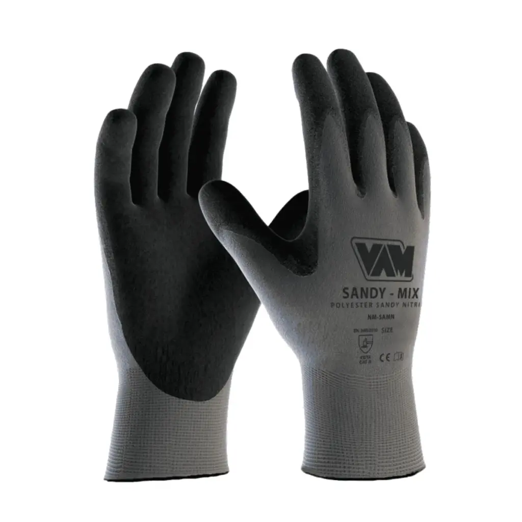 Guanti da Lavoro Nitrile Sabbiato Antiscivolo Grigio DPI II