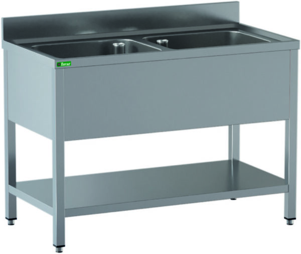 Lavello Aperto Inox 2 Vasche Senza Sgocciolatoio 120x70x95 cm GD127BM2A