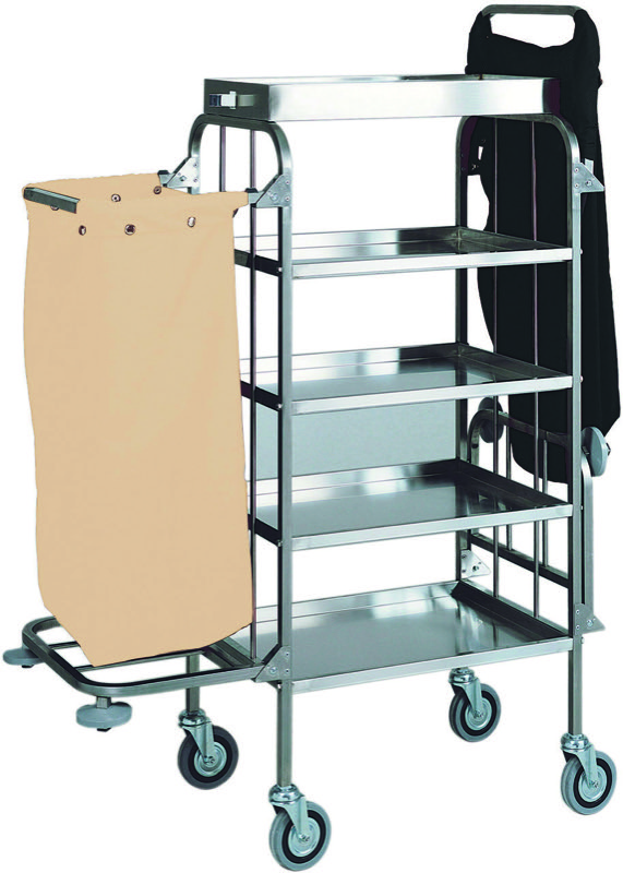 Carrello Portabiancheria 2 Sacchi Inox 4 Piani 75/136x55 cm