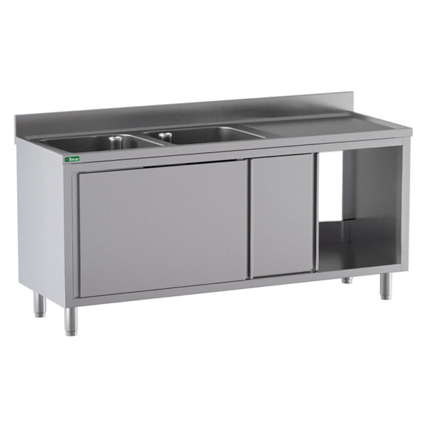 Lavello Armadiato Inox 2 Vasche Sgocciolatoio a Sinistra