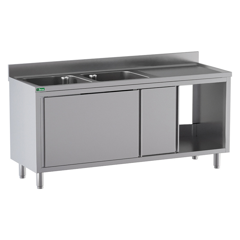 Lavello Armadiato Inox 2 Vasche Sgocciolatoio a Sinistra
