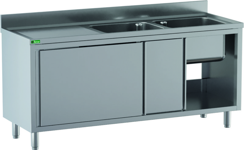 Lavello Armadiato Inox 2 Vasche Sgocciolatoio a Destra
