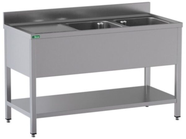 Lavello Aperto Inox 2 Vasche Sgocciolatoio a Destra
