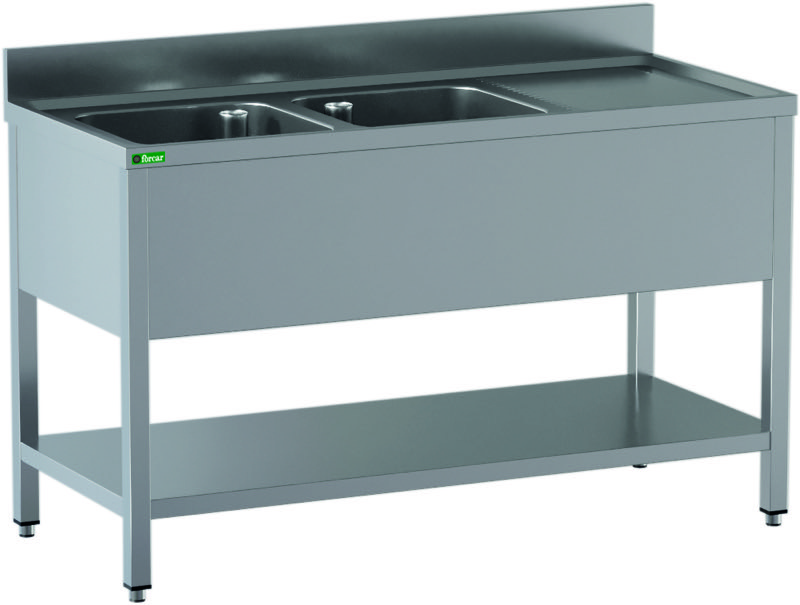 Lavello Aperto Inox 2 Vasche Sgocciolatoio a Sinistra