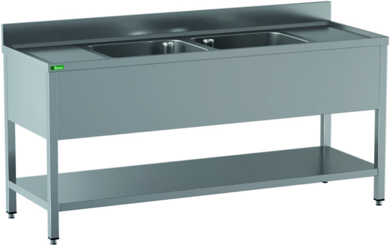 Lavello Aperto Inox 2 Vasche Sgocciolatoio Centrale