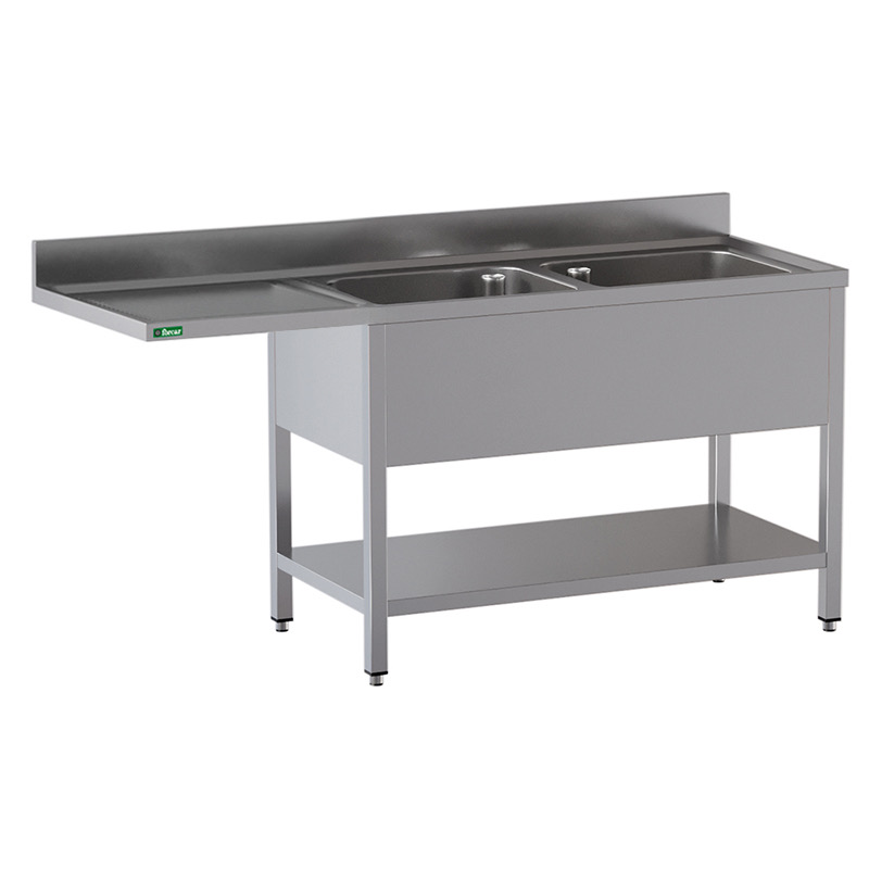 Lavello a Sbalzo Inox 2 Vasche Sgocciolatoio a Destra