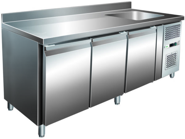 Tavolo Refrigerato Ventilato con Alzatina Piano GN 1/1 e Lavello 40x40 cm