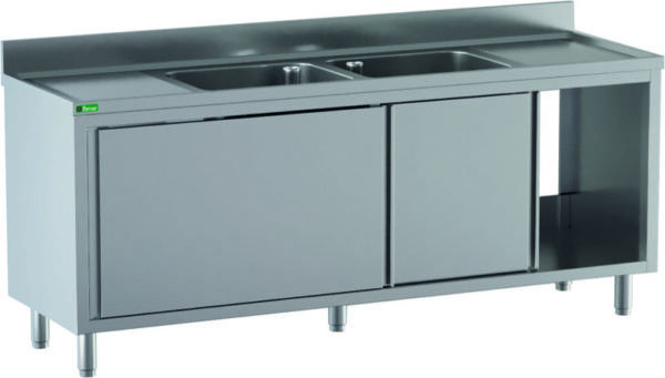 Lavello Armadiato Inox 2 Vasche Sgocciolatoio Centrale 200x70x95 cm GDS207M2CS