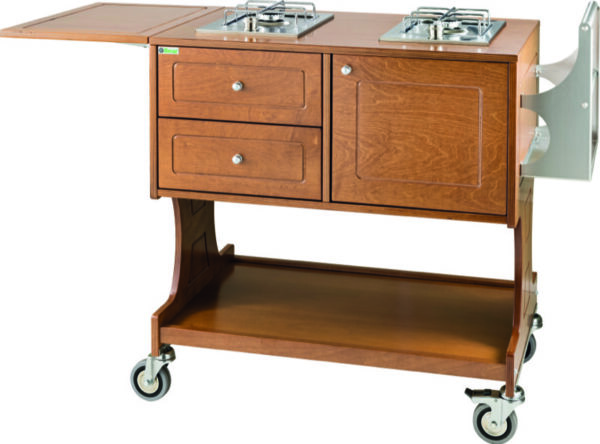 Carrello Flambé 2 Piastre Separato Legno Castagno CL2752