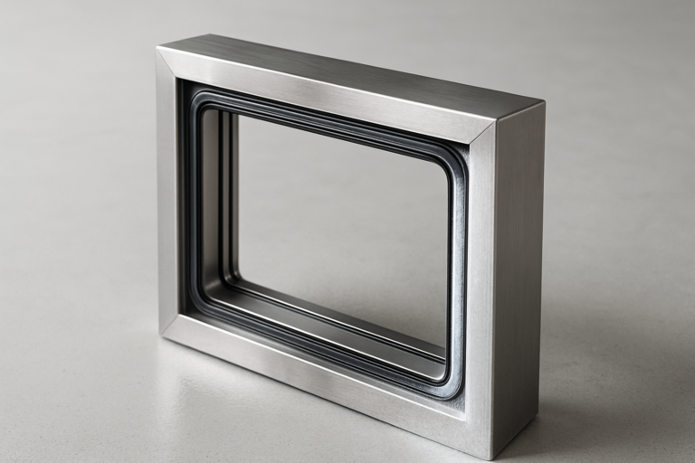 Resistenza anticondensa: cornice porta di cella frigorifera in acciaio inox con elemento riscaldante perimetrale visibile, bordo asciutto e privo di brina