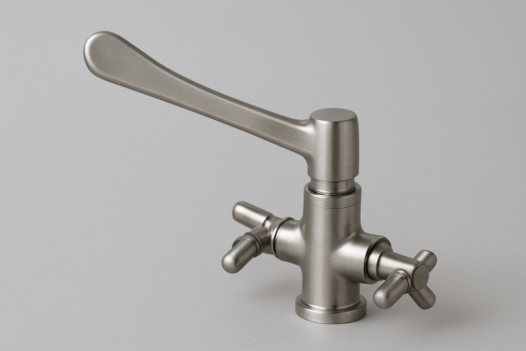 Leva clinica: rubinetto professionale in acciaio inox con leva lunga per azionamento a gomito, massima igiene in cucina
