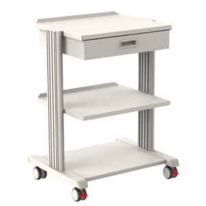 Carrello Smart 2 Ripiani 50x42 cm con Base e Cassetto - Grigio/Bianco RAL 7035 - 1