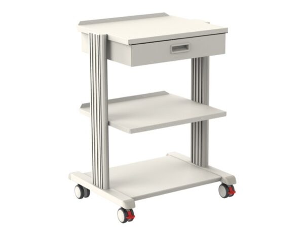 Carrello Smart 2 Ripiani 50x42 cm con Base e Cassetto - Grigio/Bianco RAL 7035