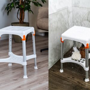 Sgabello da Doccia con Vassoio Altezza Regolabile 39-54 cm Gambe in Alluminio - - 2