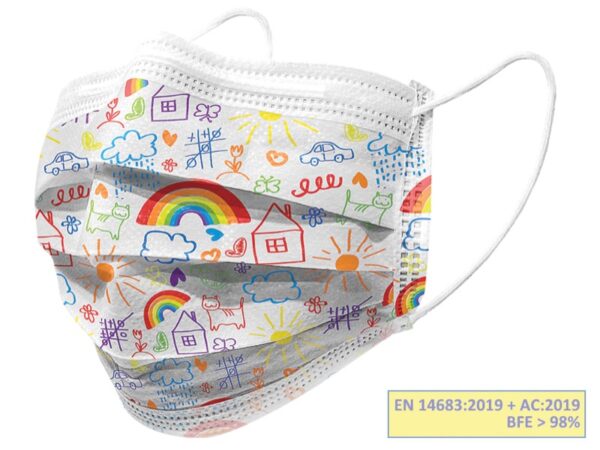 Mascherina Chirurgica Filtrante 98% Tipo IIR 3 Veli Adulti Cartoon Flowpack - 80