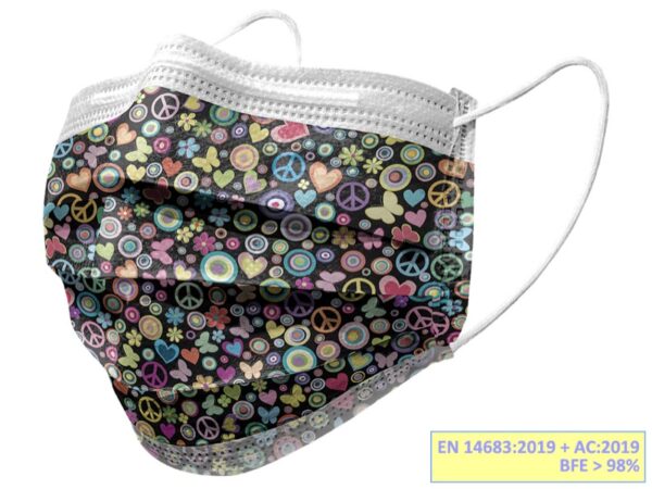 Mascherina Chirurgica Filtrante 98% 3 Veli tipo IIR con Elastici Peace Flowpack