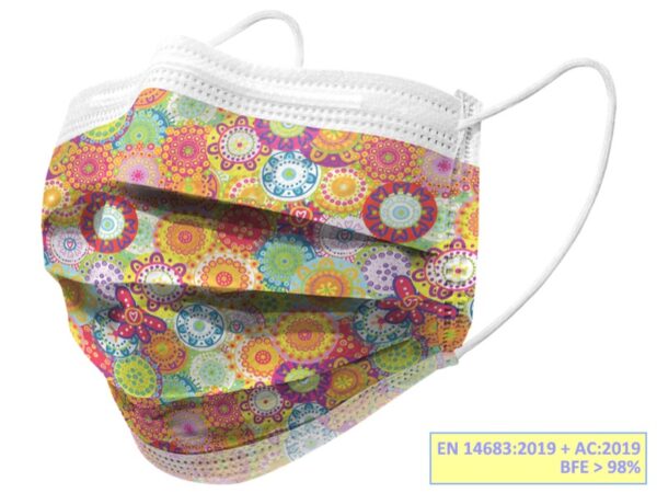 Mascherina Chirurgica Filtrante 98% a 3 Veli Tipo IIR con Elastici Adulti Colors