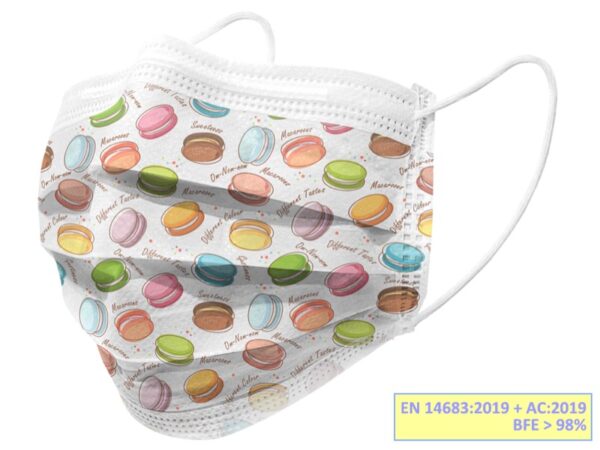 Mascherina Chirurgica Filtrante 98% 3 Veli Tipo IIR con Elastici Adulti Macarone