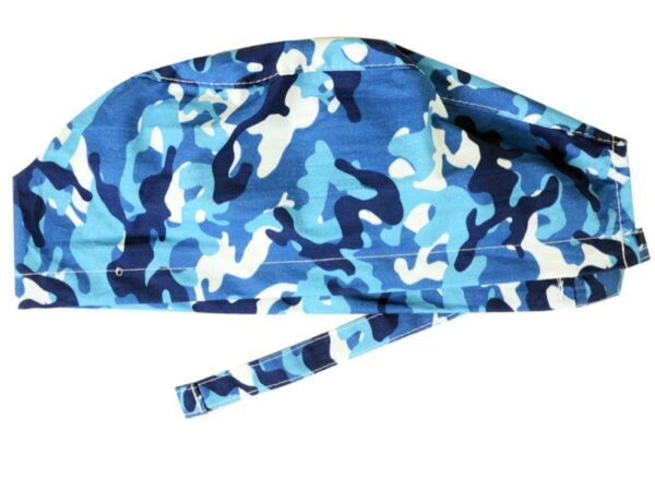 Cappellino Chirurgico Fantasia Militare Blu con Laccetti, Taglia M - 15 pz